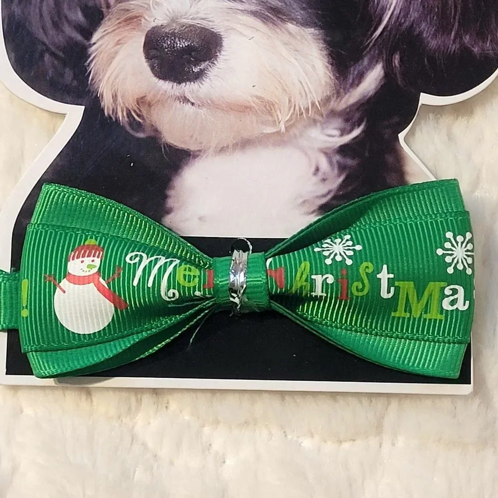 Christmas Pet Bow Ties Set of 2 Red Green Holiday Motif Small Dog or Cat New
